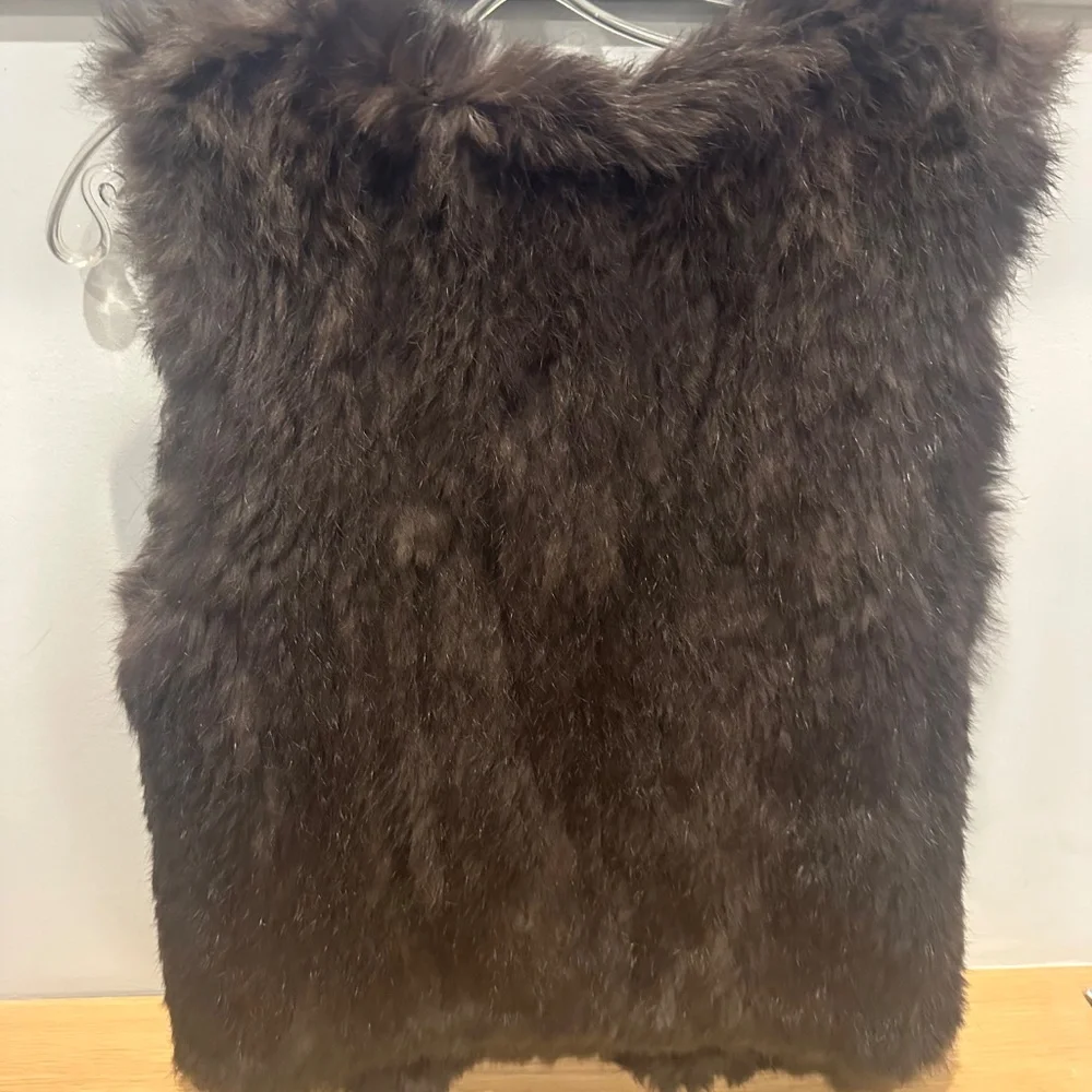 525 America Revolve Women’s Natural Rabbit Fur Brown Vest Small - Picture 4 of 13